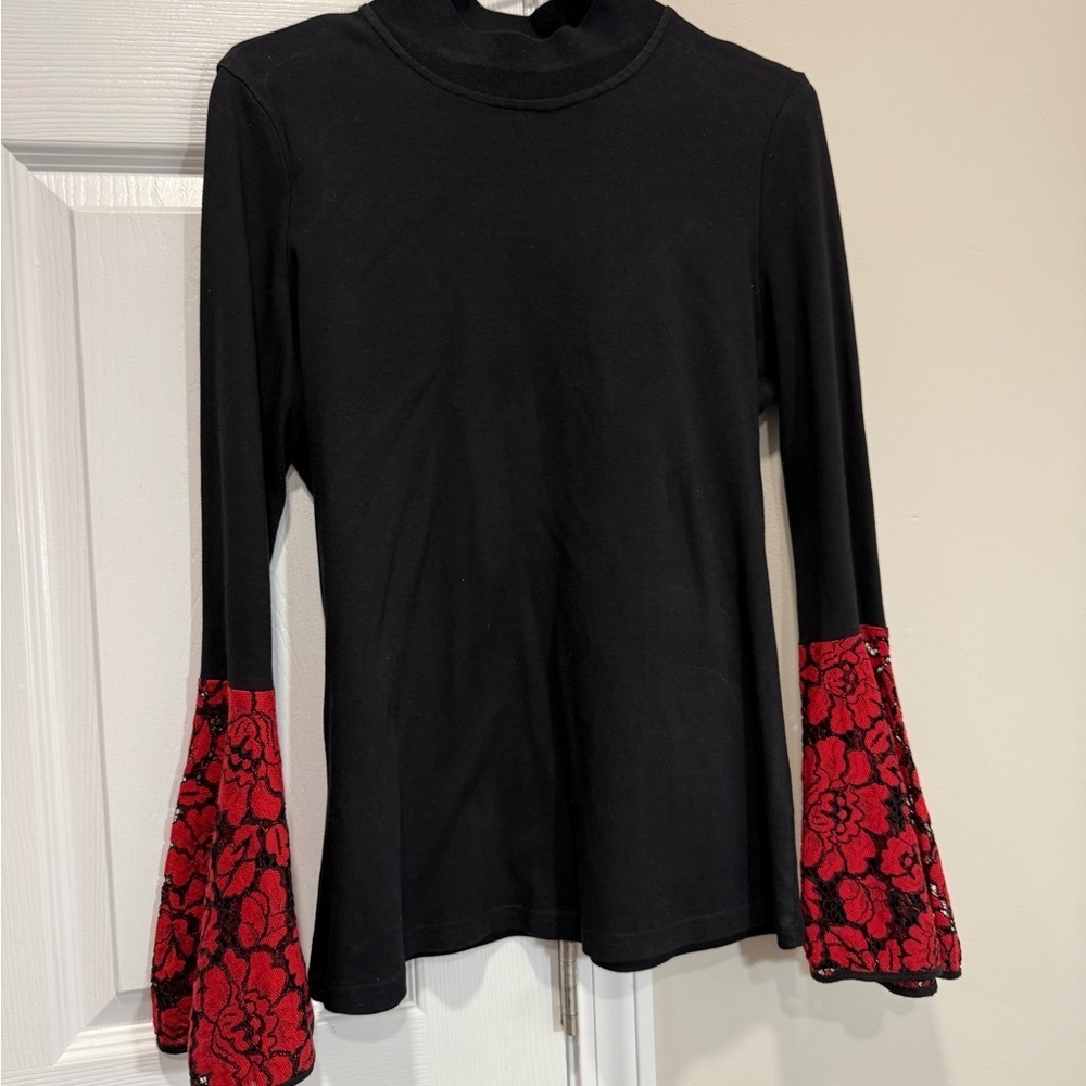 Berek Black Top with Red Lace Sleeves